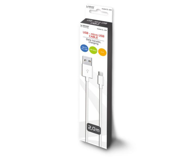 SAVIO Kabel USB-microUSB SAVIO 2M biały # - 1458280 - zdjęcie 2